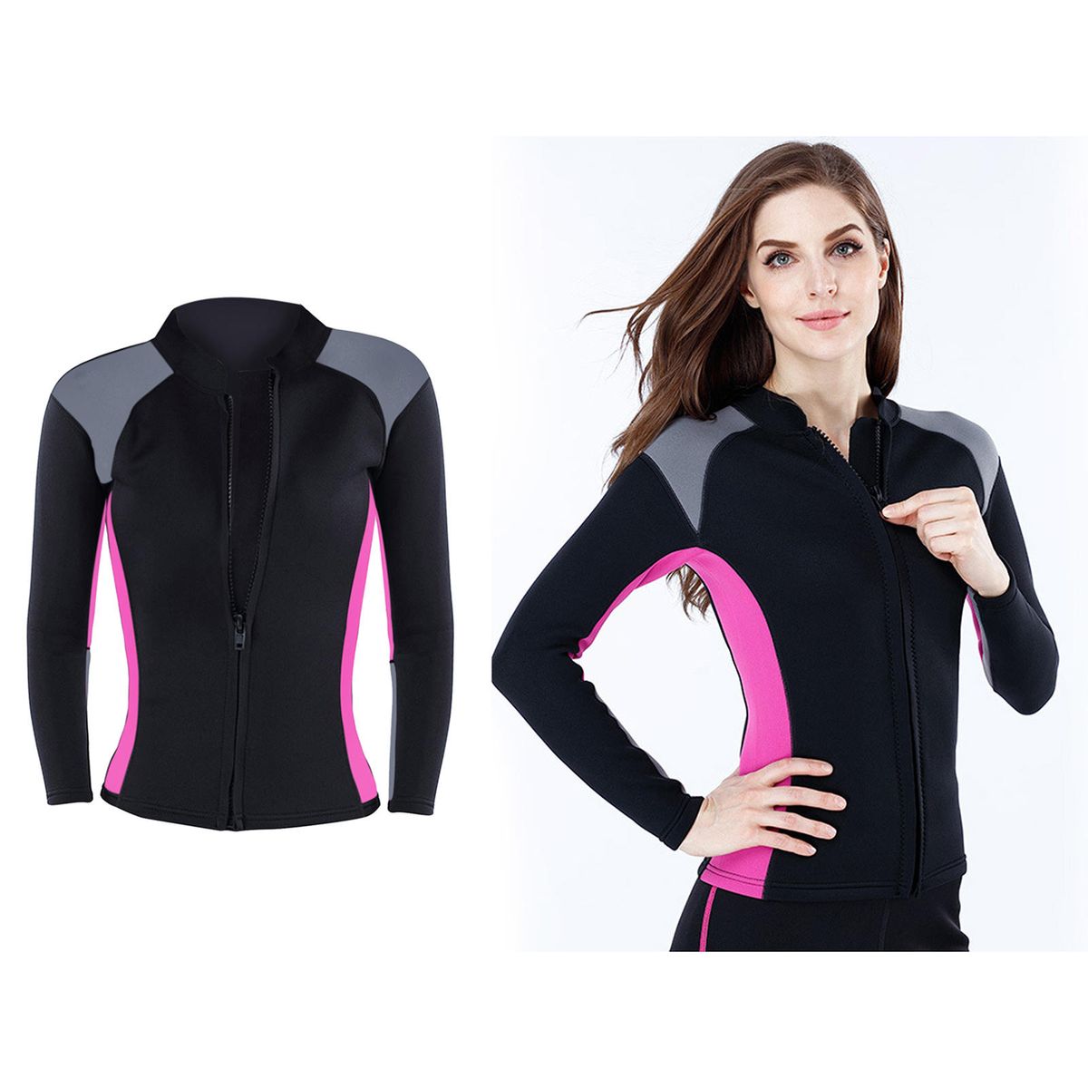Women's Wetsuit Jacket Shirt Front Zip Wetsuit Top For Scuba S Pink