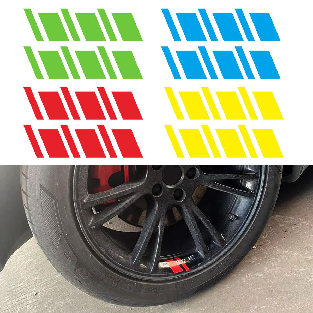 6PCS Reflective Car Wheel  Sticker Vinyl Precision Cut Decal Sticker Stripe Racing Wheel Hub Decals for Size 16'' - 21''
