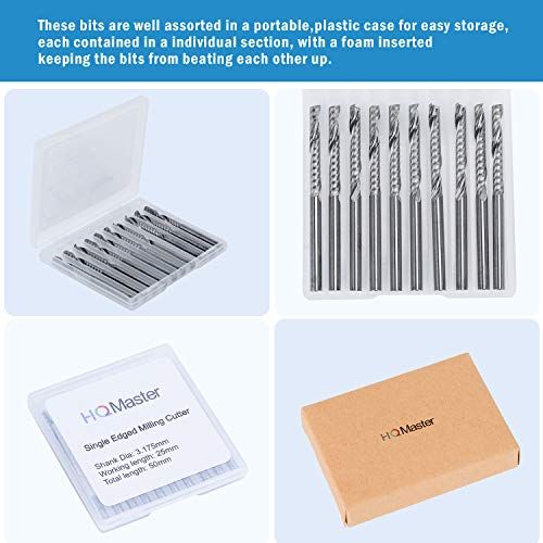 HQMaster CNC Router Bit 10 Pack 18 Shank Spiral Upcut Router