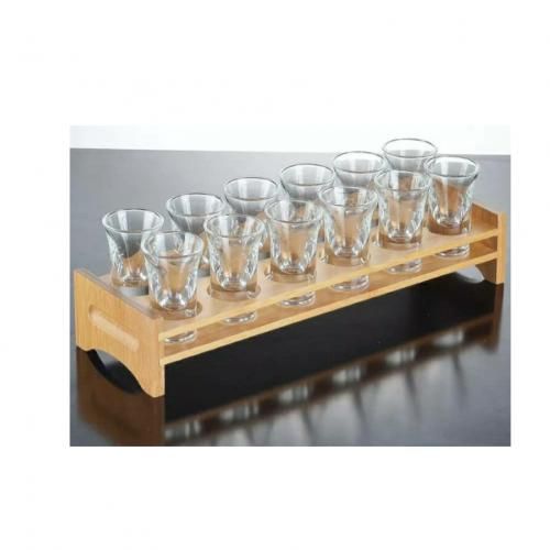 12 Solid Tequila Shot Glasses & Wooden Holder