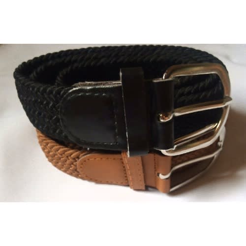 Set Of 2 Elastic Braided Belt - Black - Light Brown