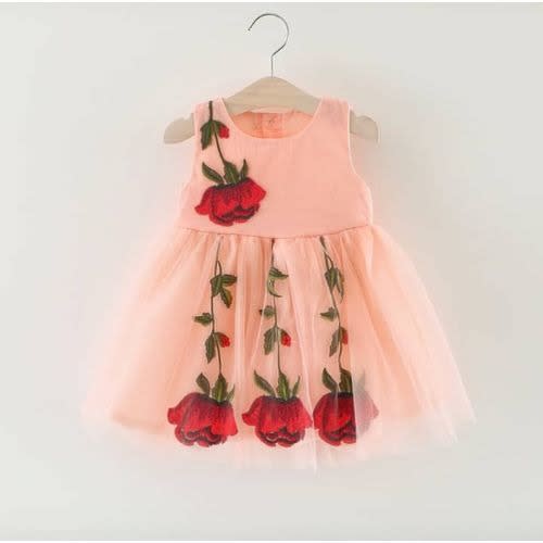 Girl's Numerous Roses Dress - Peach
