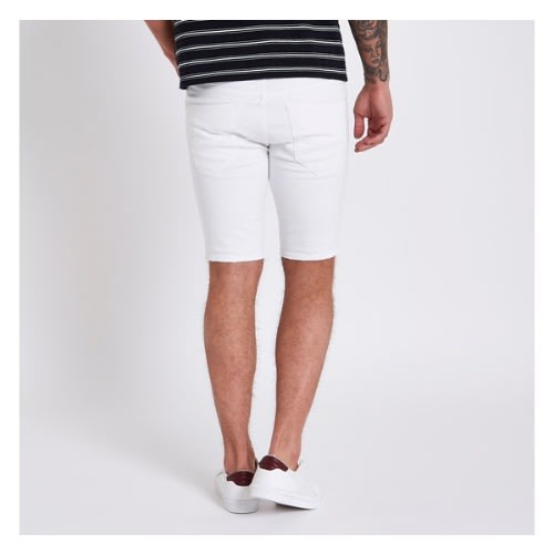 Men's Side Ripped Stretched Jeans Short - White