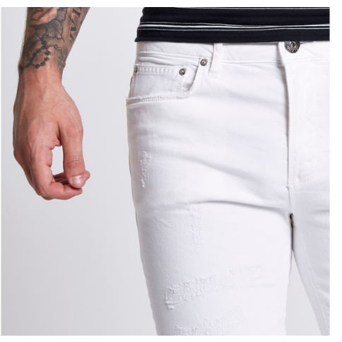 Men's Side Ripped Stretched Jeans Short - White