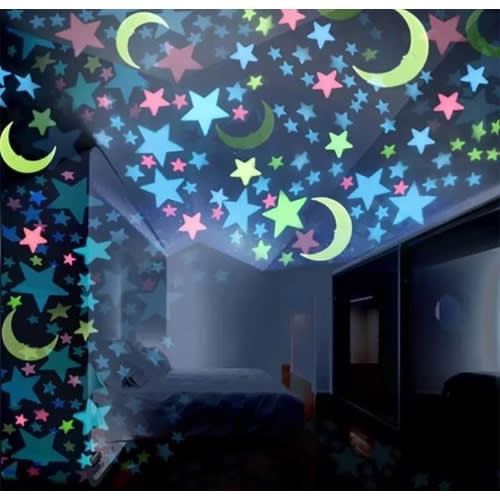 Star And Moon Glow In The Dark Stickers 100pcs
