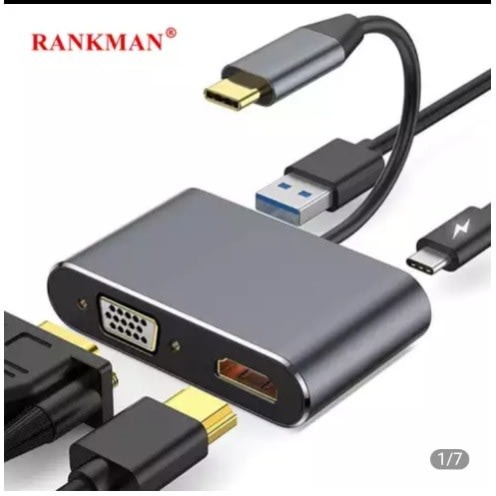 Usb-c To Hub Pd Hdmi + Vga + Usb Adapter 4 In 1