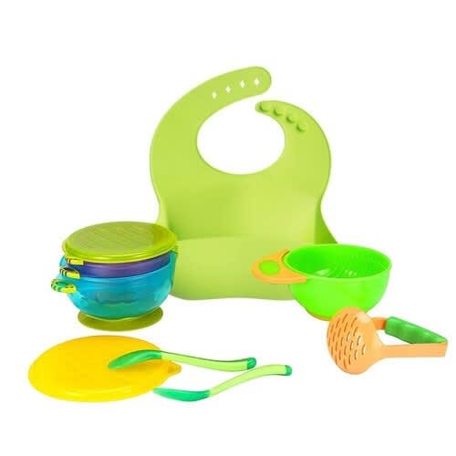 Baby Bowls With Suction + Mash Bowl + Silicone Bib & Feeding Spoons - Lemon