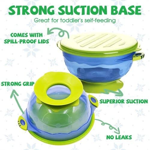 Baby Bowls With Suction + Mash Bowl + Silicone Bib & Feeding Spoons - Lemon