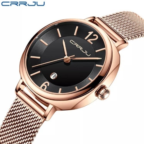Crrju - Women Wristwatch - Rose Gold & Black
