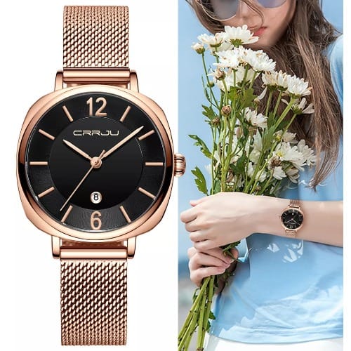 Crrju - Women Wristwatch - Rose Gold & Black