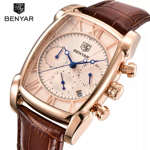Benyar - Chronograph Leather Quartz Luminous Wristwatch