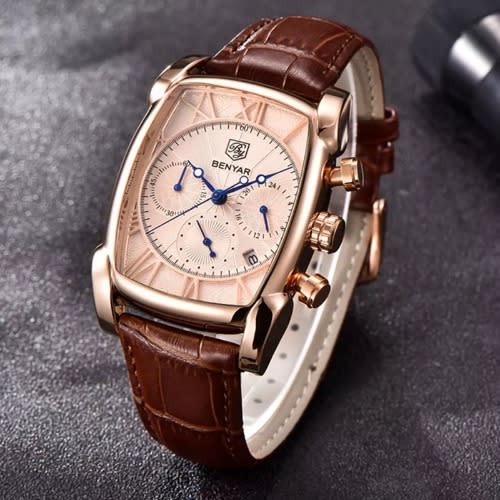 Benyar - Chronograph Leather Quartz Luminous Wristwatch