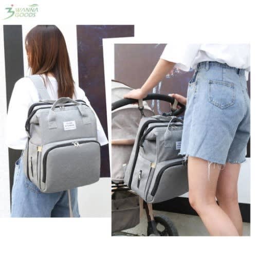 Baby's Diaper Bag Backpack With Changing Station Bed Crib Backpack
