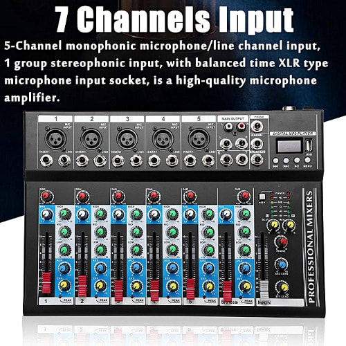 Professional 7 Channel Line Bluetooth Live Mixing Studio Audio Sound Mixer Console Usb