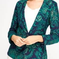 Glittered Gold Printed Fitted Blazer - Green