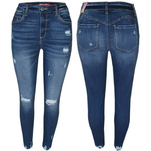 Womens Ripped 90134 Medium Blue  Skinny Jeans