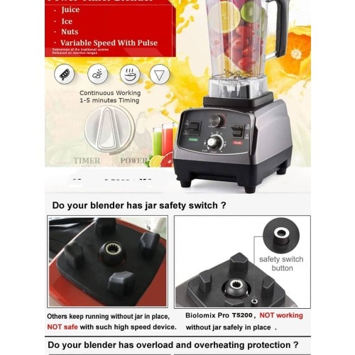 Heavy Duty Commercial Food Blender - 2L Bpa- Free Jug Professional Blender - 2200W -  Black