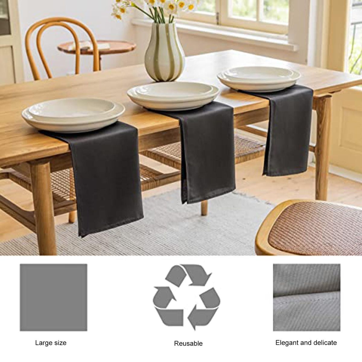 6Pcs Dinner Napkins Square Design Lunch Napkins Black