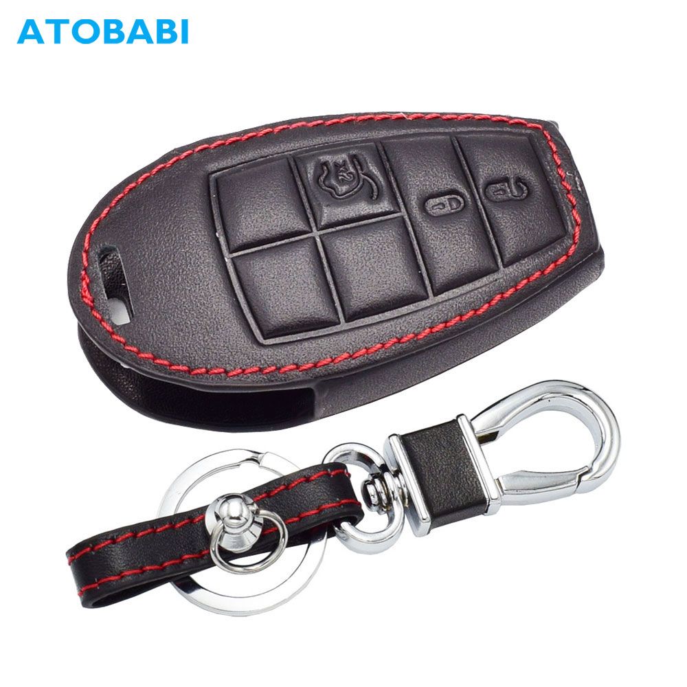 Leather Car Key Cover For Dodge Challenger Charger Magnum Journey Ram Jeep Commander Grand Cherokee Chrysler 300 Remote Fob Case