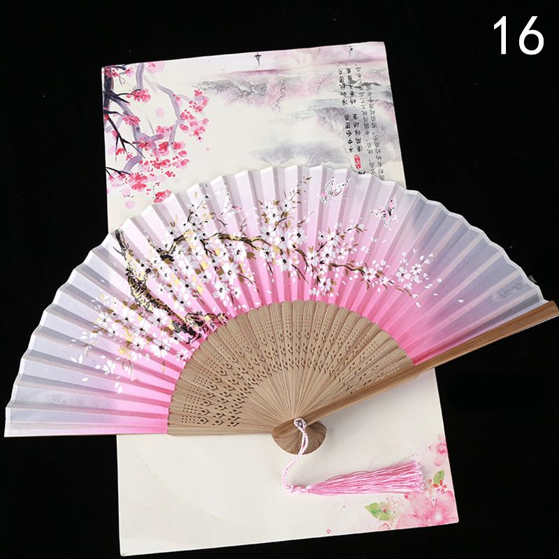 Art Ancient Japanese Cloth Hand Retro Fans Crafts Chinese Folding Printed Fan Dance Vintage Decoration Bamboo Fans Style Fan