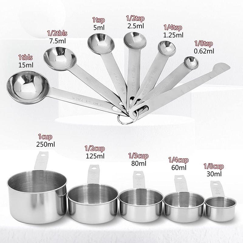 13 Piece Measuring Cups And Spoons Set, 1 Coffee Scoop Clip