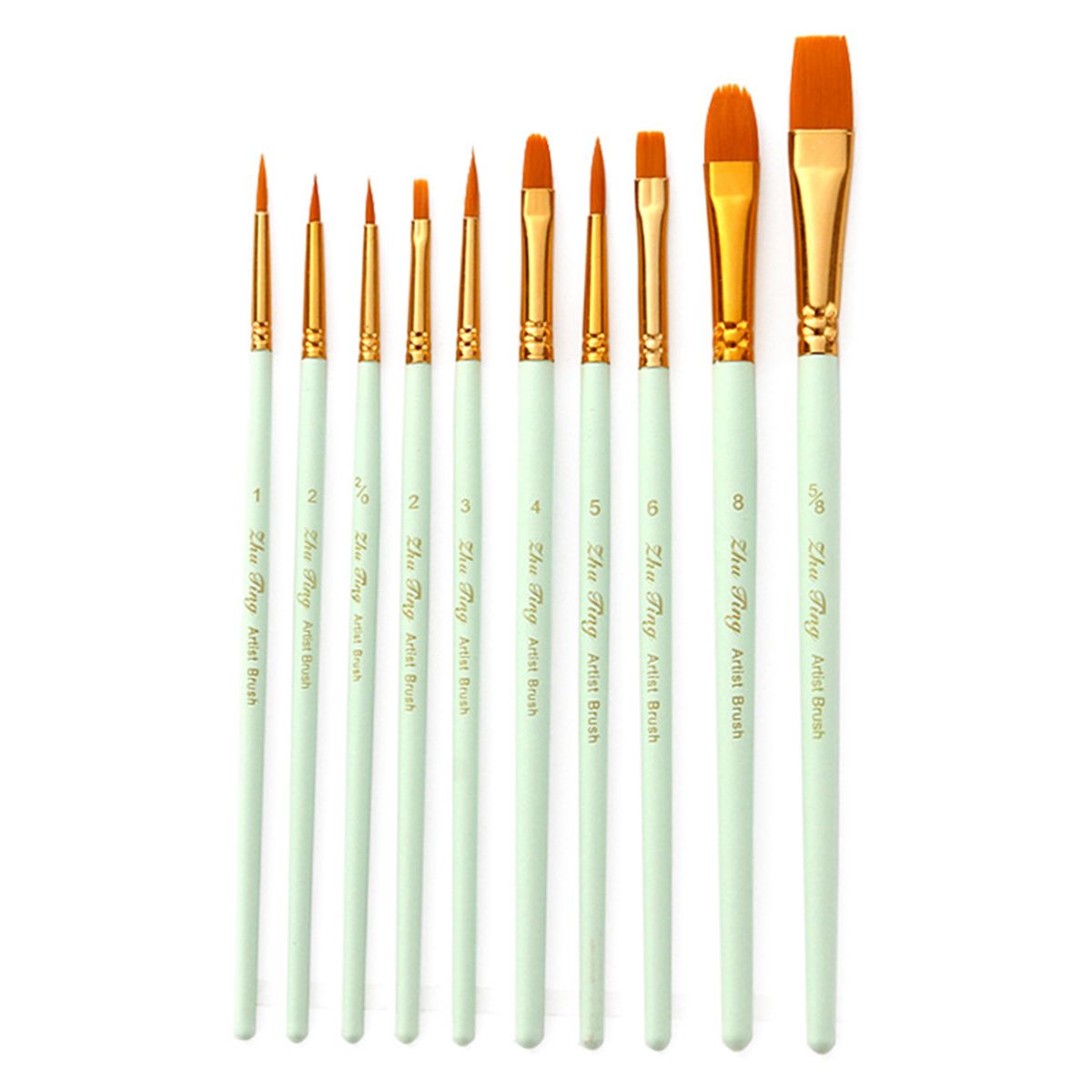 10pcs Nylon Hair Paint Brush Set Face Nail Art Round Pointed