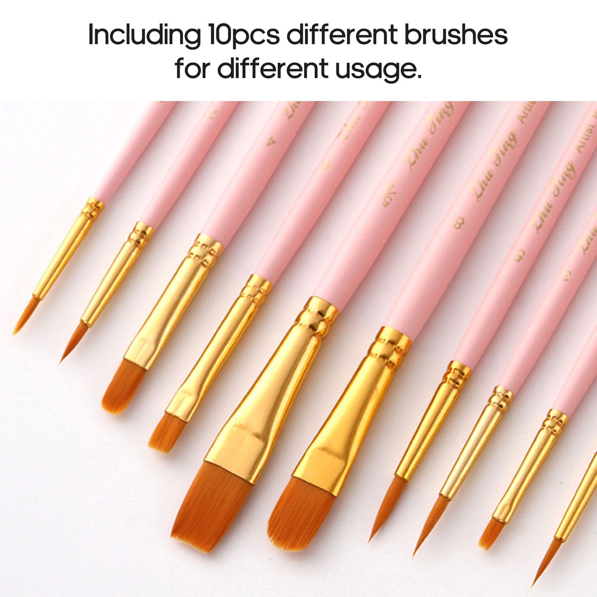 10pcs Nylon Hair Paint Brush Set Face Nail Art Round Pointed