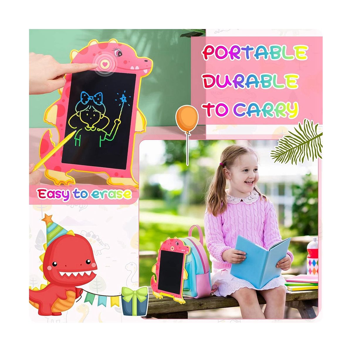 Pink Dinosaur Toy LCD Writing Tablet Pad Children Drawing Tablet