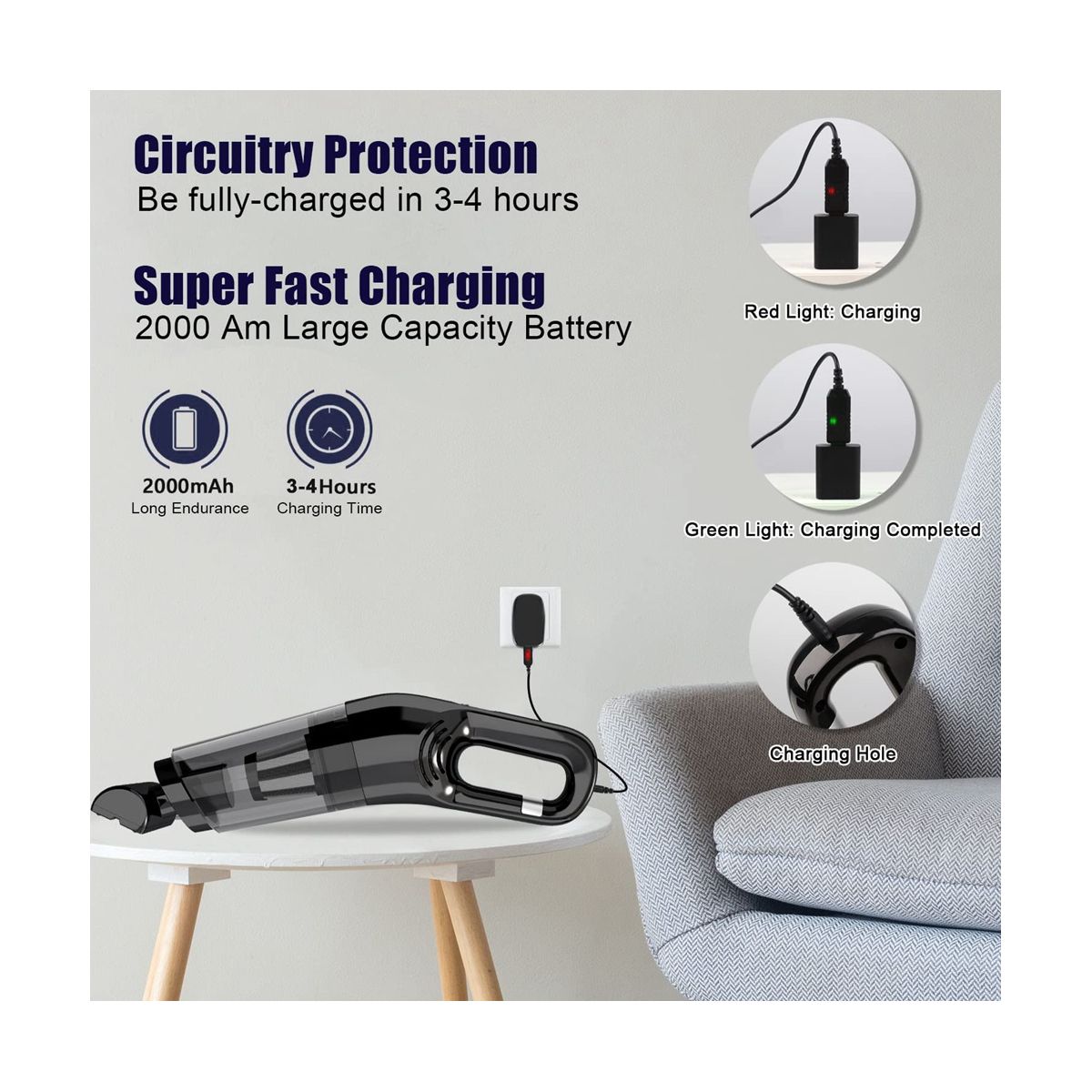 Hand Held Vacuum Cleaner Cordless Portable Handheld Vacuum Rechargeable Small Car Vacuum with 120W High Power