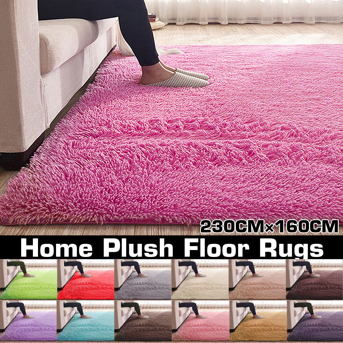 Shaggy Rug Super Plush Non-Slip Large Rugs Floor Carpet Living Room 230×160CM Watermelon Red