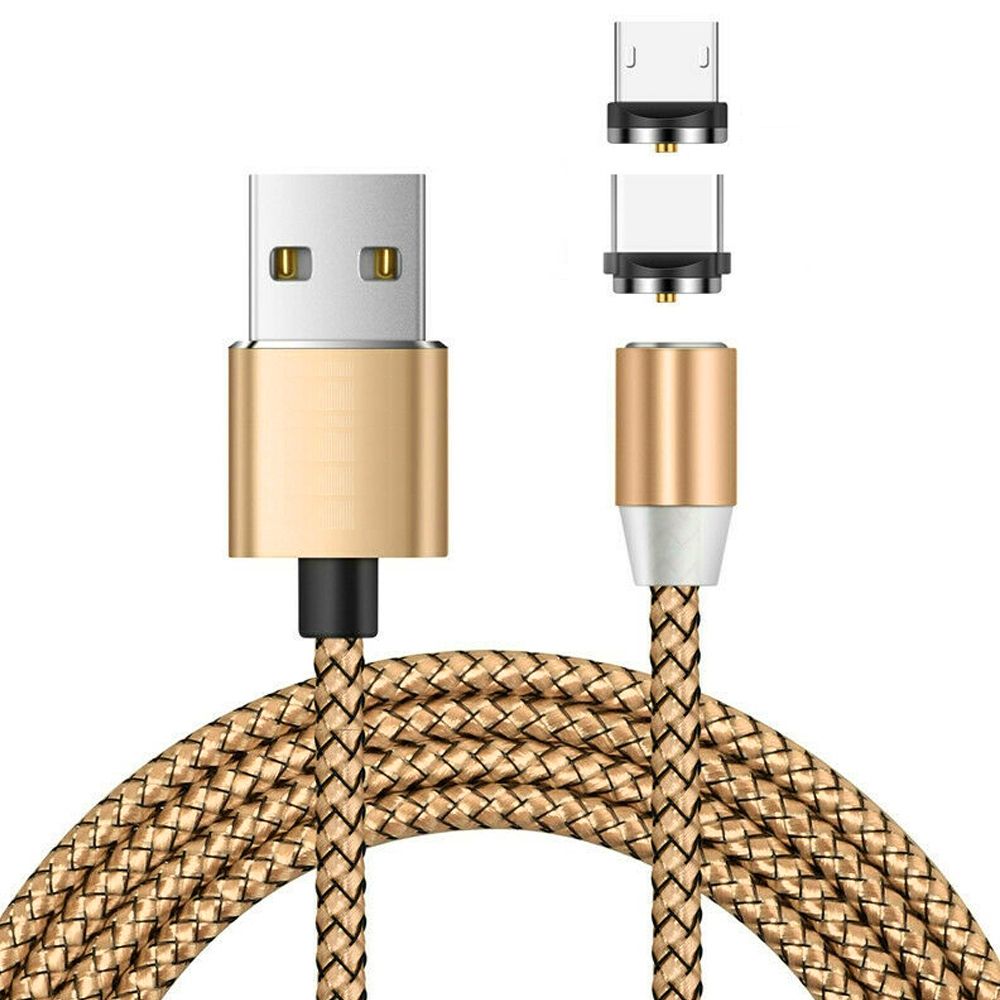 2 In 1 USB To Micro USB + USB-C / Type-C Magnetic Metal Connector Data Cable, Cable Length: 1m(Gold)