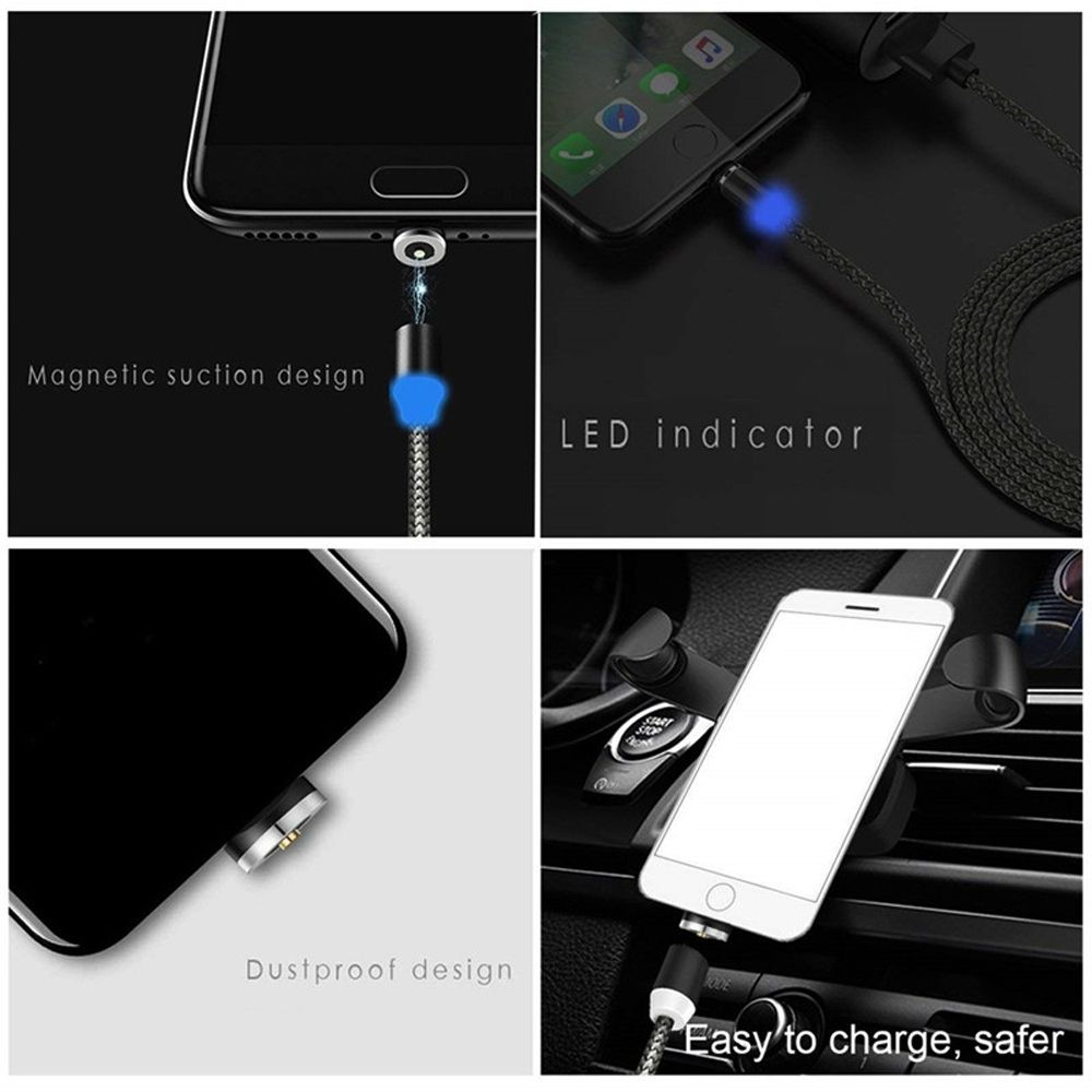 2 In 1 USB To Micro USB + USB-C / Type-C Magnetic Metal Connector Data Cable, Cable Length: 1m(Gold)