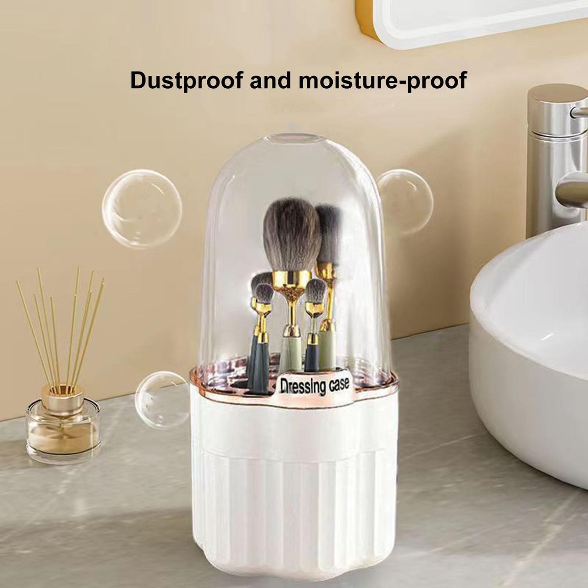Rack Rotating Cosmetic Brush Box White