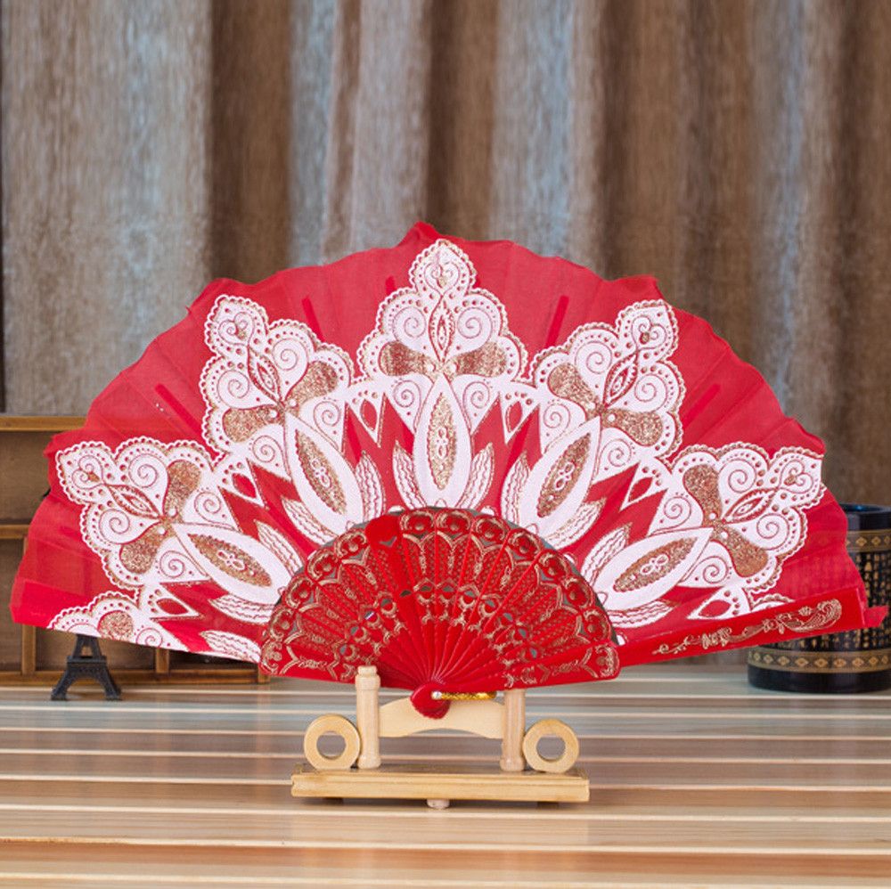 Folding Flower #0613 2018 Held Performances Dance Stage Hot Fan For Lace Party Wedding Silk Fashion Hand Chinese/Spanish Style