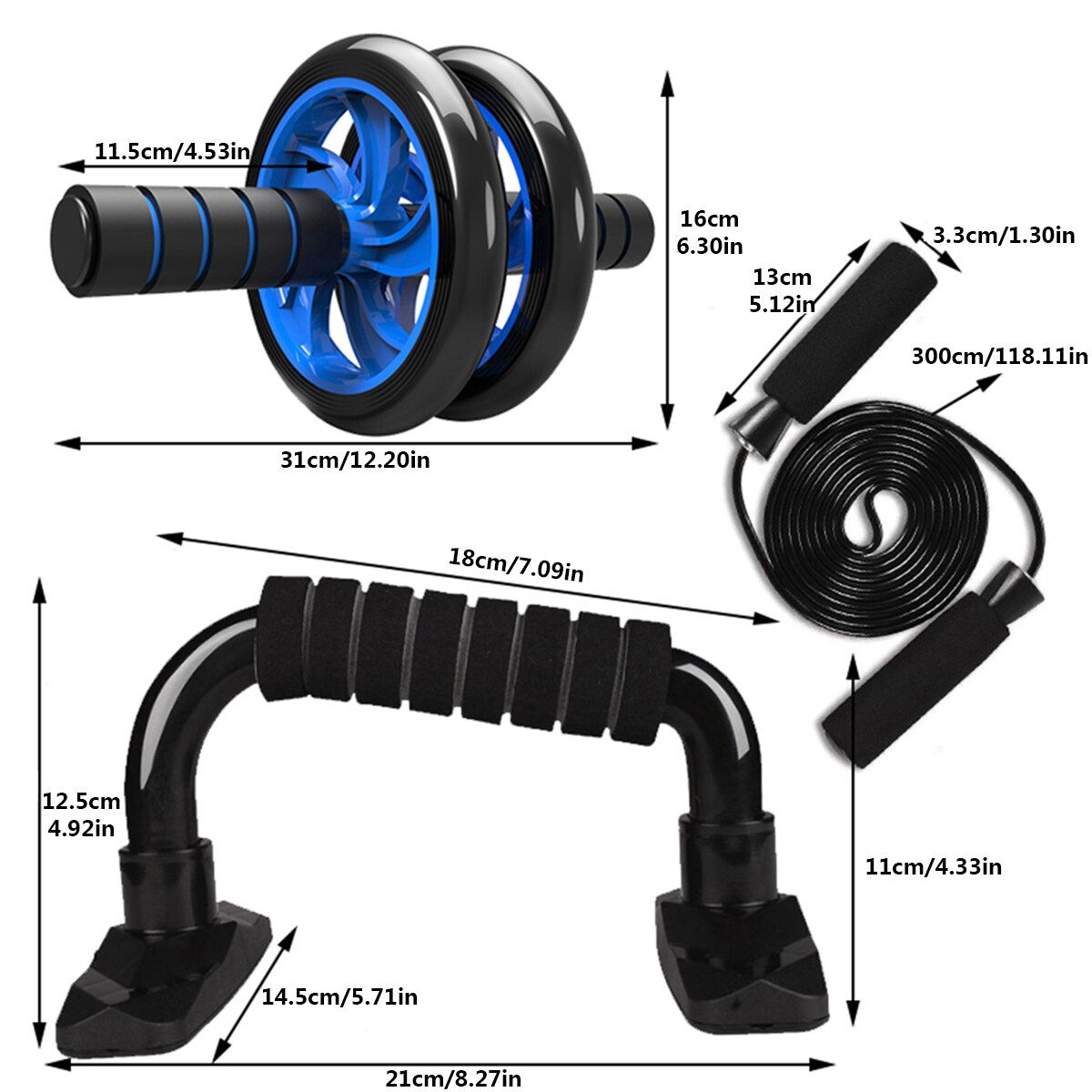 8/7PCS AB Wheel Roller Kit With Push-Up Bar Jump Rope Hand Gripper And Knee Pad Core Carver Fitness Workout Home Fitness Muscle Training Set 8PCS-SET