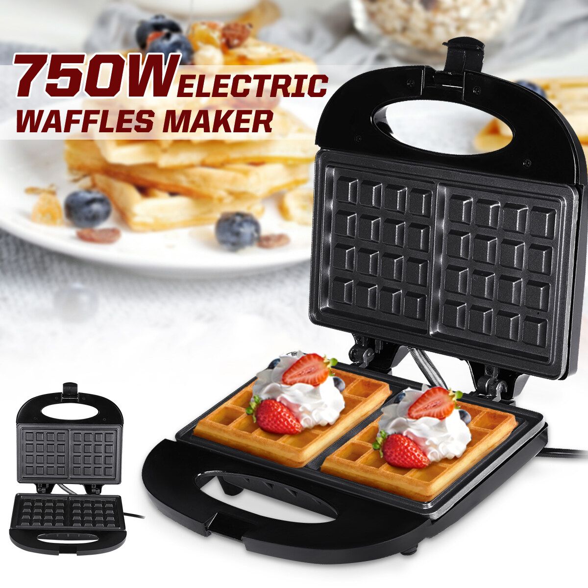Sokany 220V 750W Electric Double-side Waffles Maker Non-stick Sandwich Cake Bubble Egg Oven Breakfast Waffle Machine