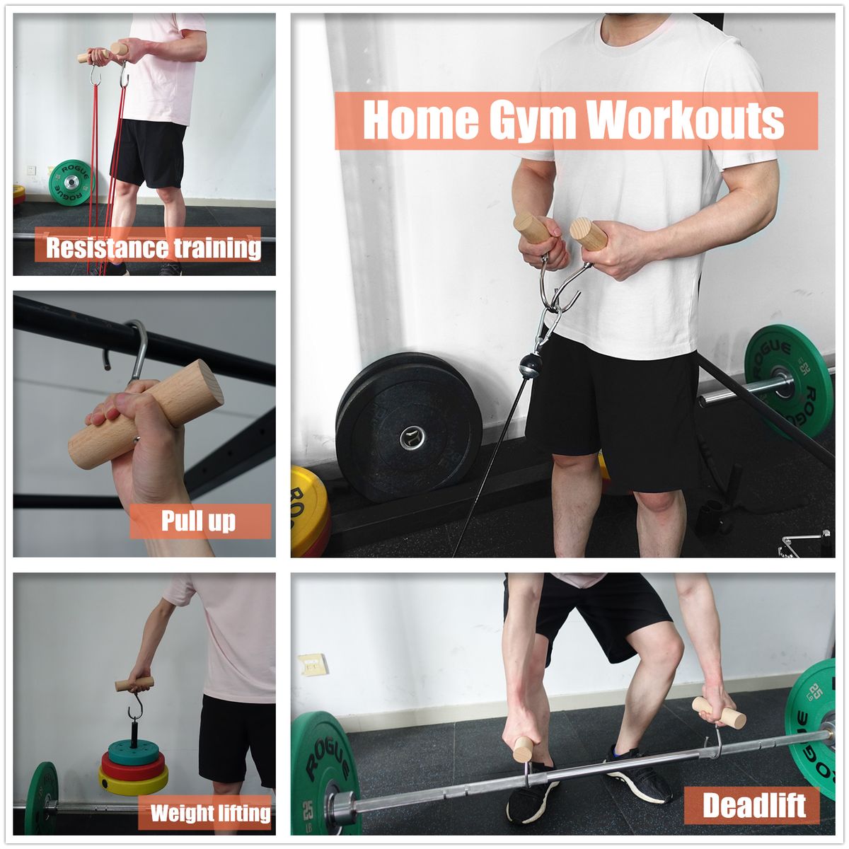 1 Pair Pull Up Workout Grips Wooden Heavy Duty Bar With Hook For Weight Lifting Deadlift Arm