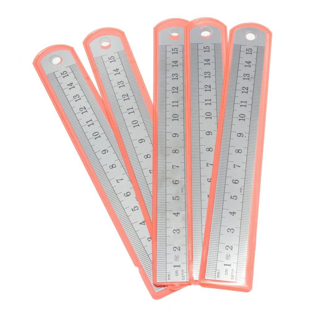 5Pcs 6'' 15cm Double Side Stainless Steel Measuring Straight Ruler Metric Silver