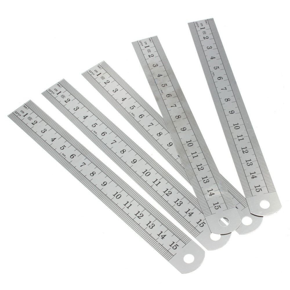 5Pcs 6'' 15cm Double Side Stainless Steel Measuring Straight Ruler Metric Silver