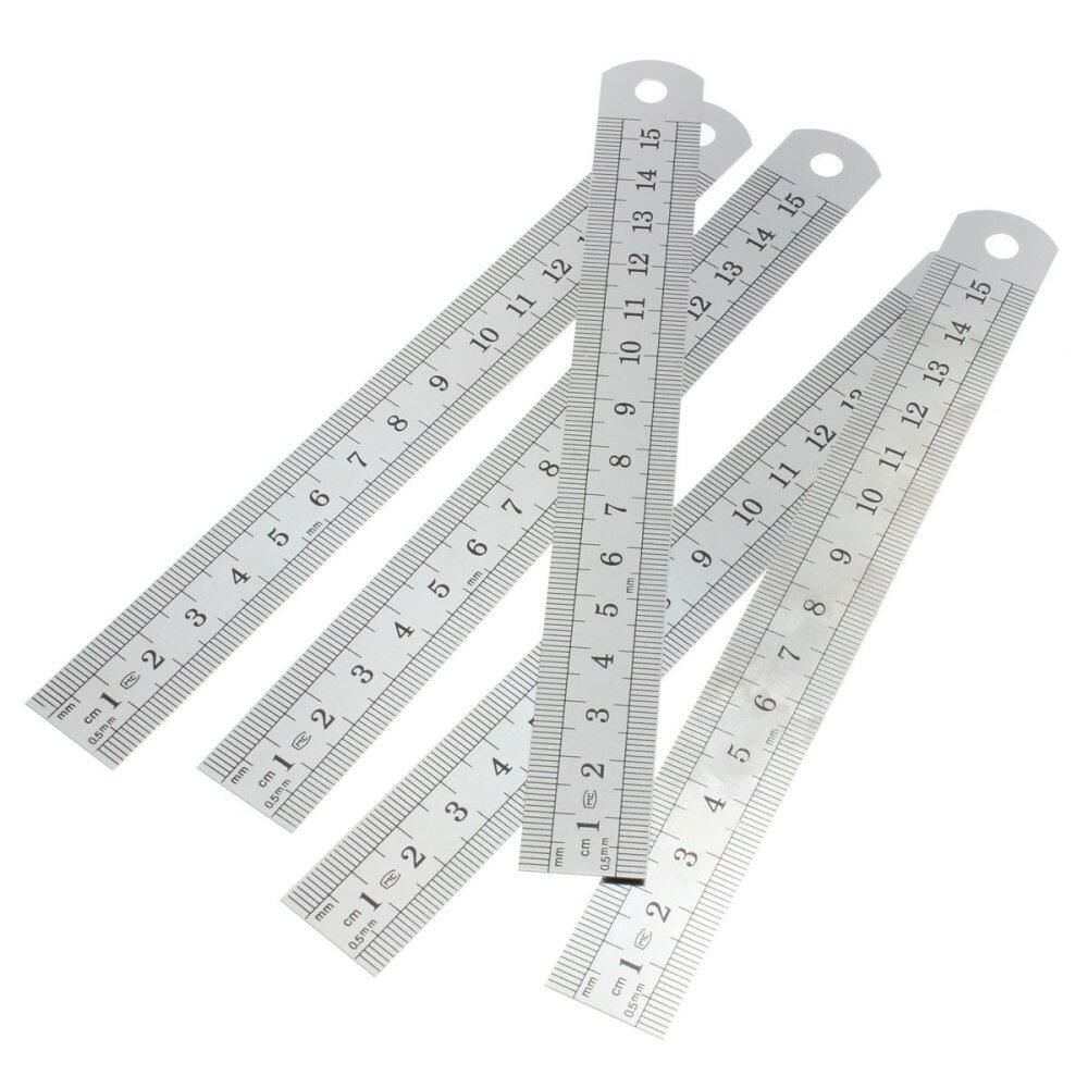 5Pcs 6'' 15cm Double Side Stainless Steel Measuring Straight Ruler Metric Silver