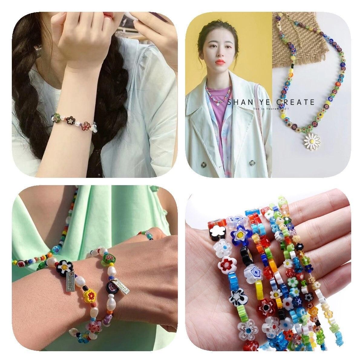 iYOE 6 8 10mm Irregular Flat Flower Spacer Beads Multicolor Glass Beads For Jewelry Making Bracelet Earring DIY Craft Needlework