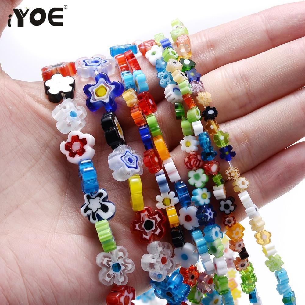 iYOE 6 8 10mm Irregular Flat Flower Spacer Beads Multicolor Glass Beads For Jewelry Making Bracelet Earring DIY Craft Needlework