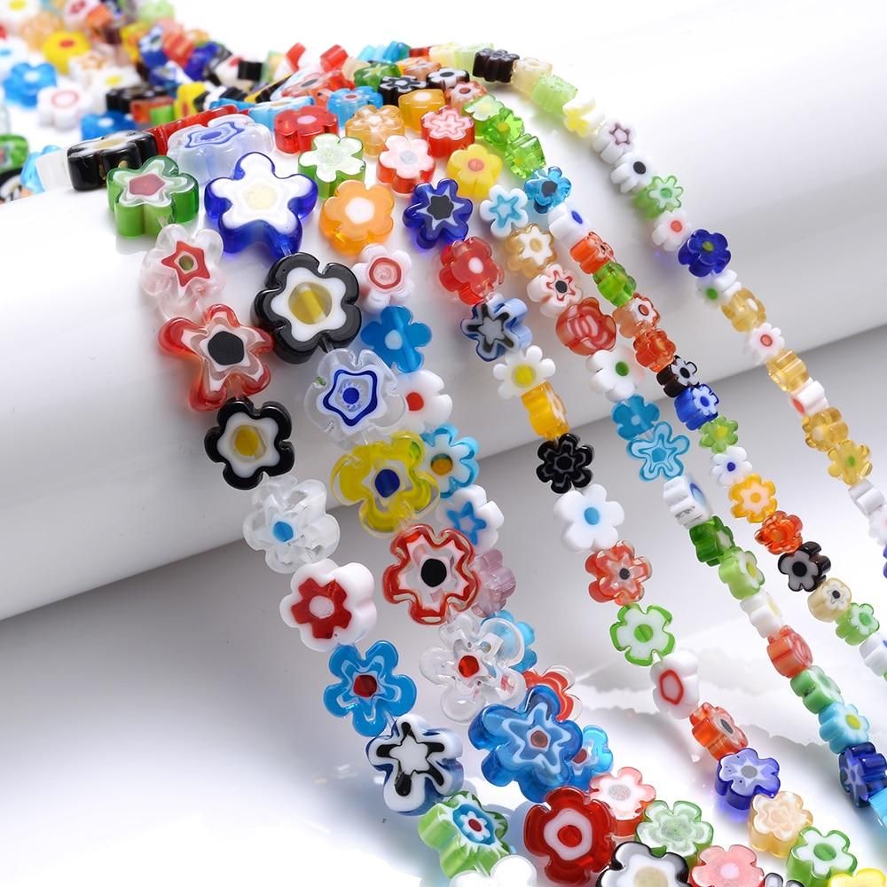 iYOE 6 8 10mm Irregular Flat Flower Spacer Beads Multicolor Glass Beads For Jewelry Making Bracelet Earring DIY Craft Needlework