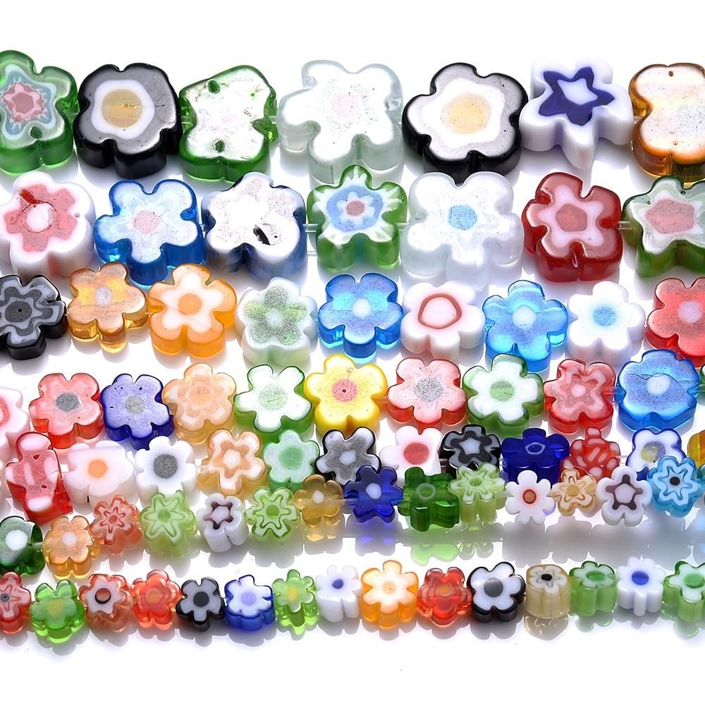iYOE 6 8 10mm Irregular Flat Flower Spacer Beads Multicolor Glass Beads For Jewelry Making Bracelet Earring DIY Craft Needlework