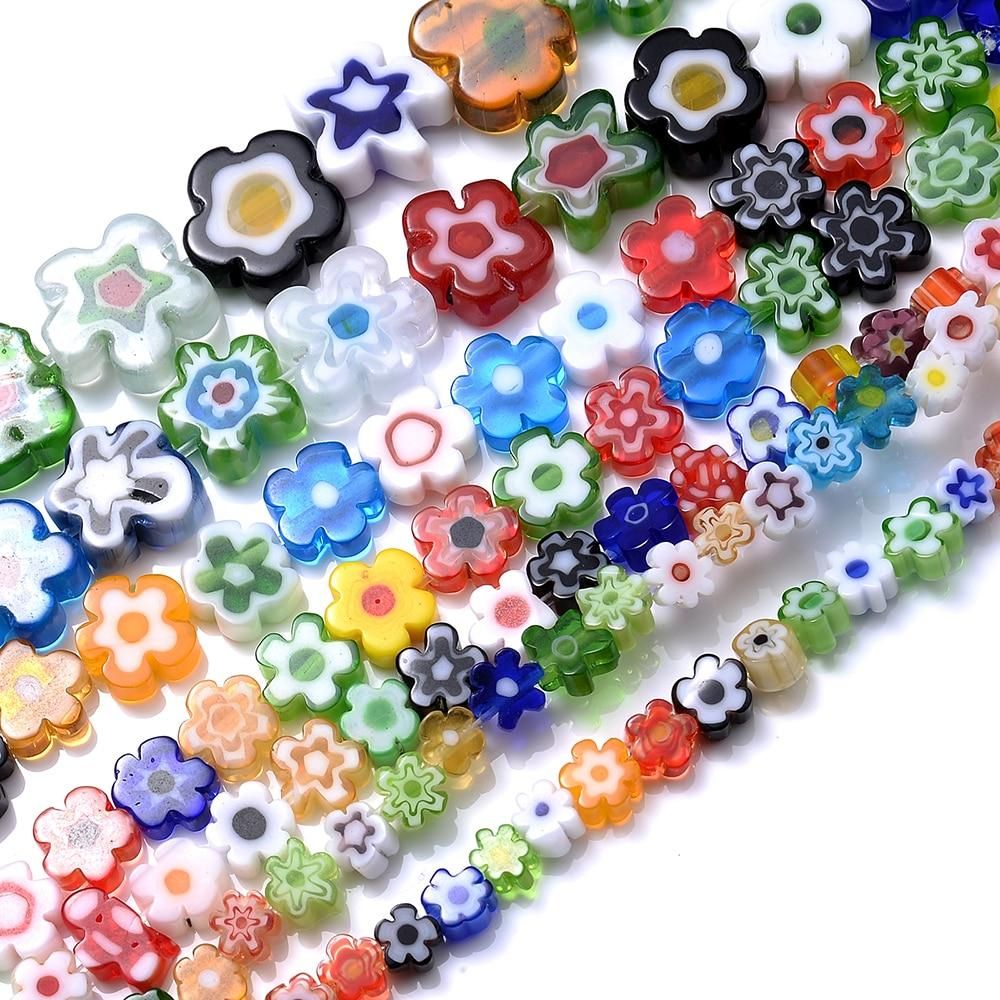 iYOE 6 8 10mm Irregular Flat Flower Spacer Beads Multicolor Glass Beads For Jewelry Making Bracelet Earring DIY Craft Needlework