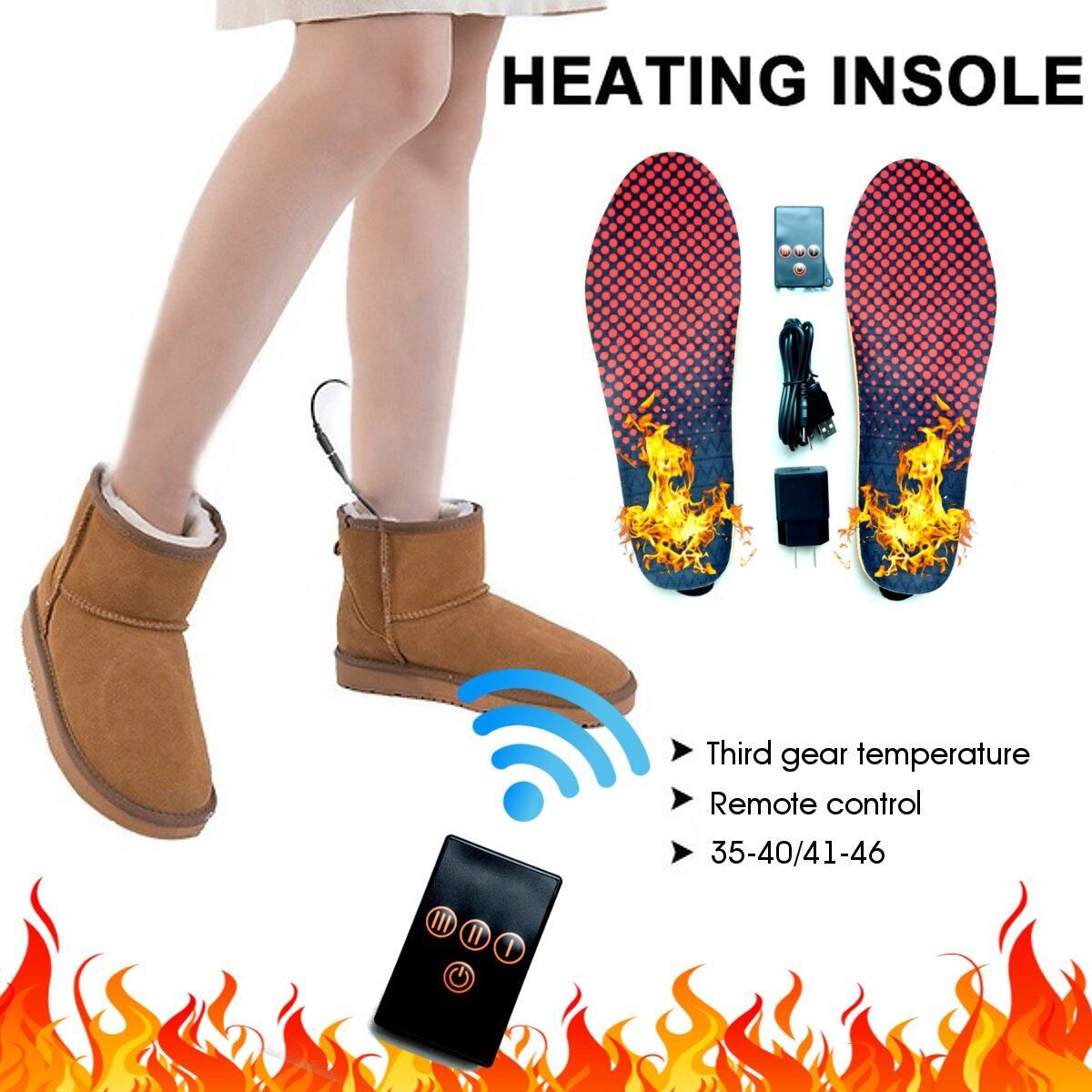 3.7V Rechargeable Electric Heated Insoles Warm Sock Winter Heater Pad W/Remote 41-46