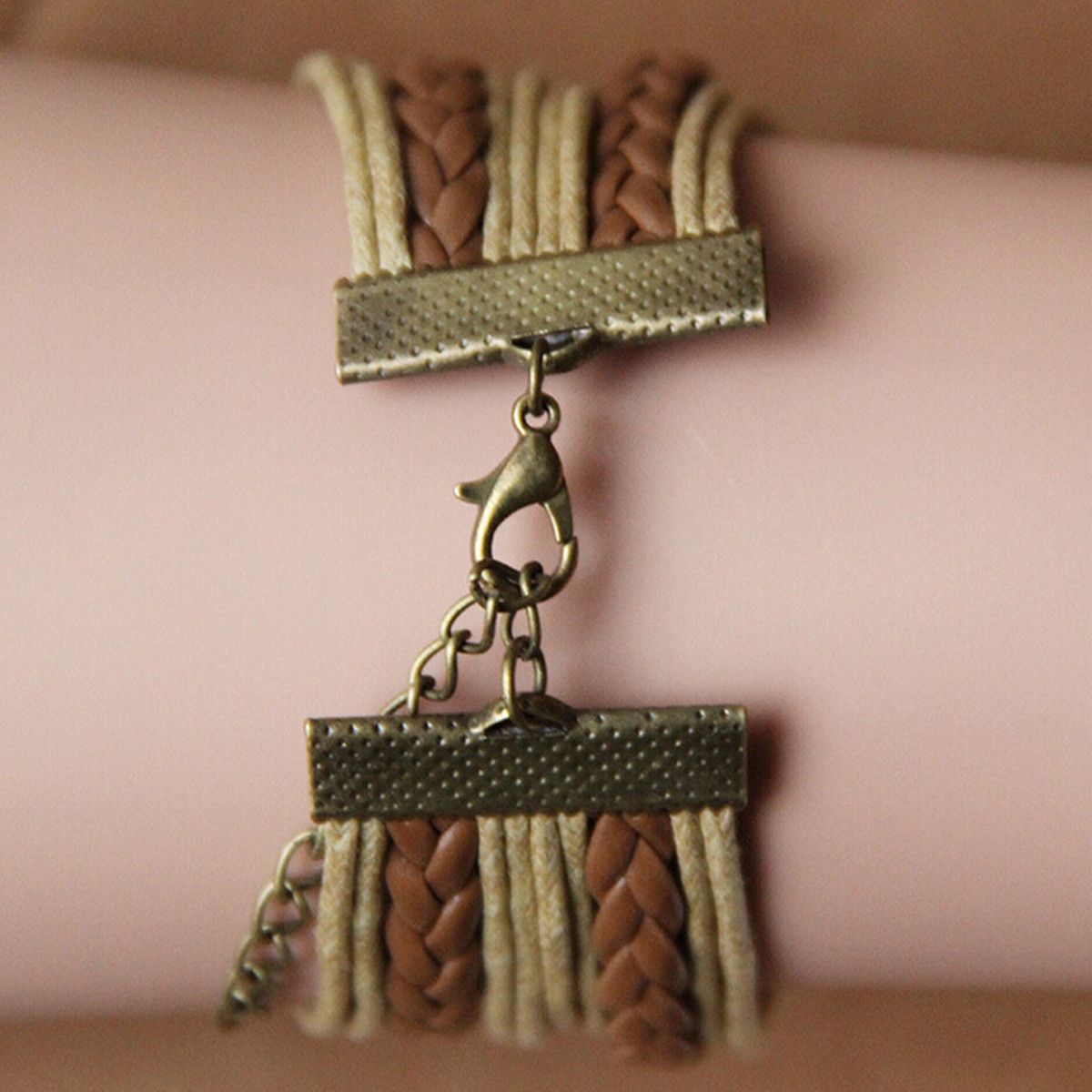 Cute DIY Style Jewelry Leather Infinity Charm Weave Bracelet Alloy Wax Rope