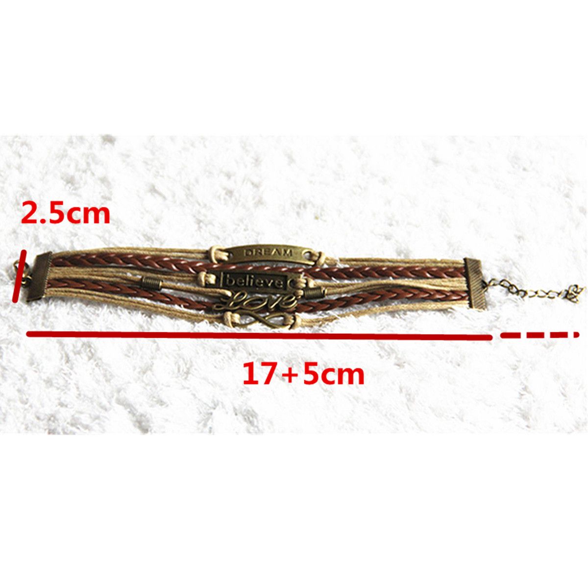 Cute DIY Style Jewelry Leather Infinity Charm Weave Bracelet Alloy Wax Rope