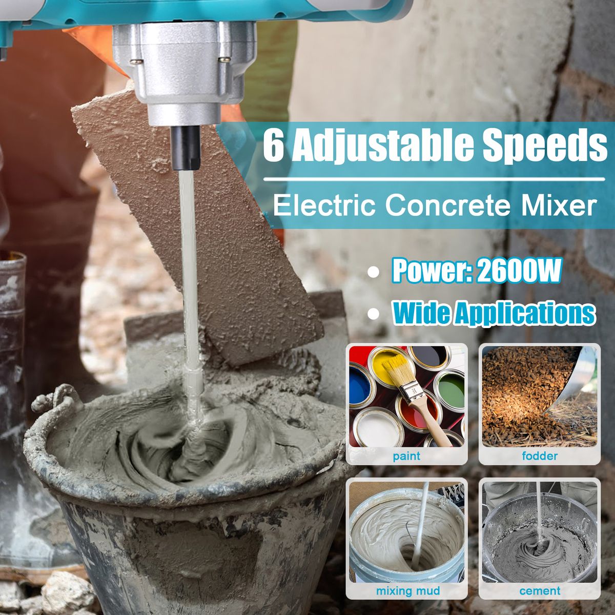 2600W Electric Concrete Mixer Portable Handheld Concrete