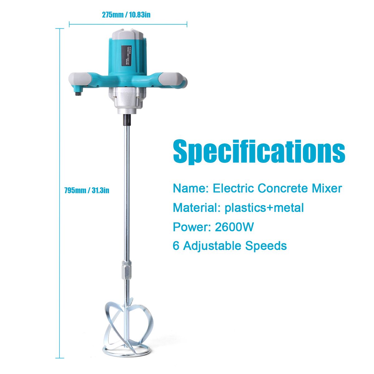 2600W Electric Concrete Mixer Portable Handheld Concrete